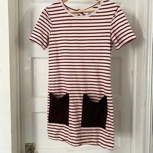 Red & White Striped Mini Dress w/ Faux Suede pockets